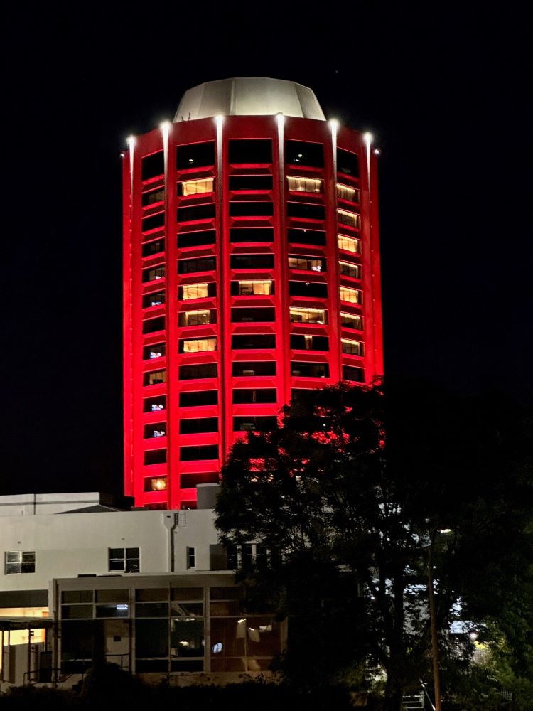 Wrest Point Casino Tasmania lit red