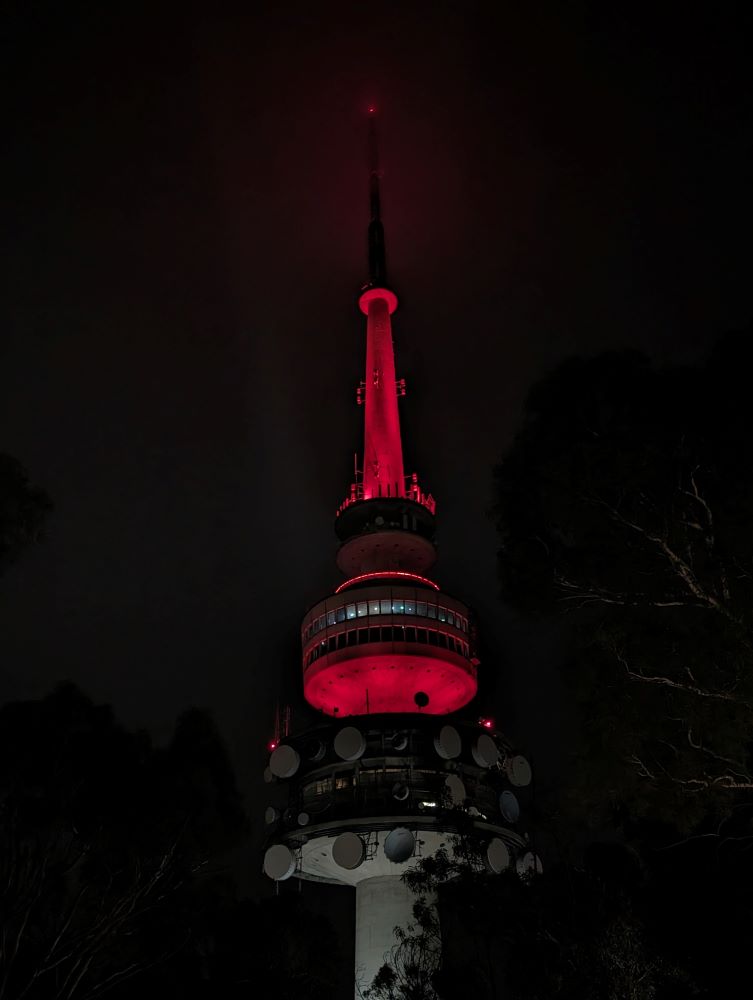 Telstra Tower ACT lit red
