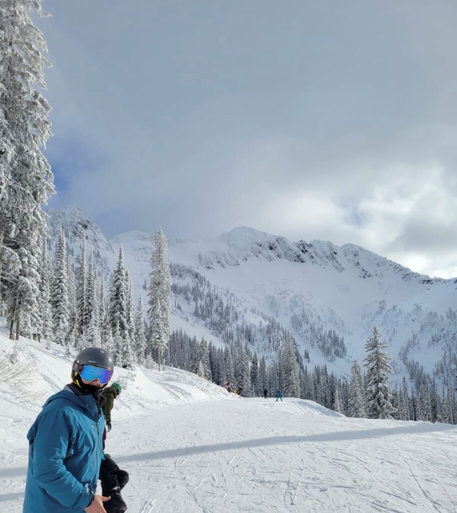 Snow skiing in the mountains